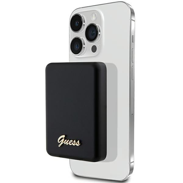 Powerbank Indutivo Guess MagSafe com Logo Metal Script 15W 5000mAh - Preto