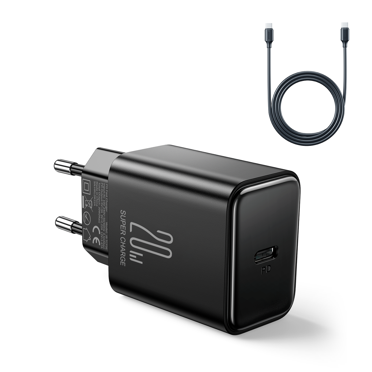 Carregador de rede Joyroom JR-TCF06 USB-C PD 20W + cabo USB-C - preto