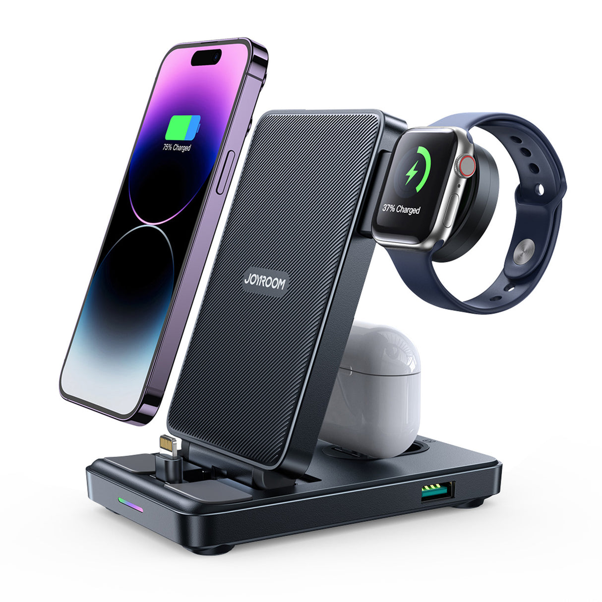 Estação de carregamento 4 em 1 Joyroom JR-WQS02 para iPhone, AirPods e Apple Watch dobrável - preta