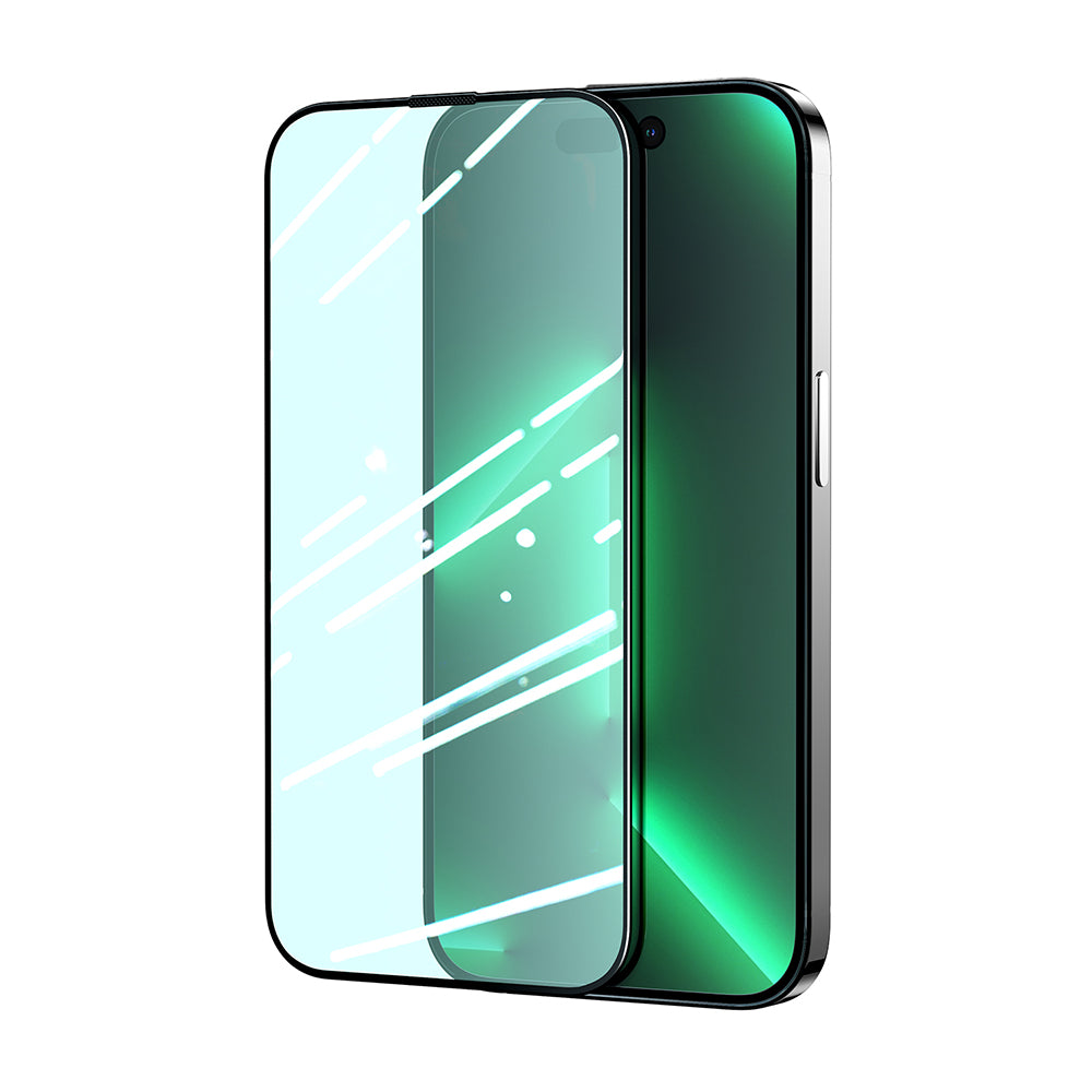 Vidro verde Joyroom Knight para iPhone 14 com filtro Anti Luz Azul para tela inteira (JR-G01)