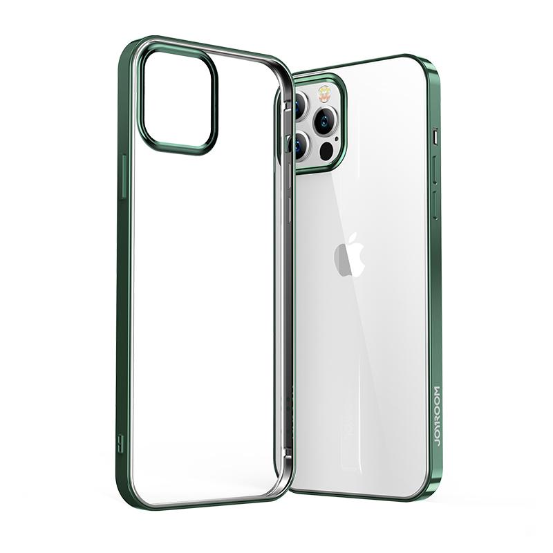 Série Nova e Bela da Joyroom, capa ultrafina e transparente com moldura metálica para iPhone 12 Pro Max verde (JR-BP796)