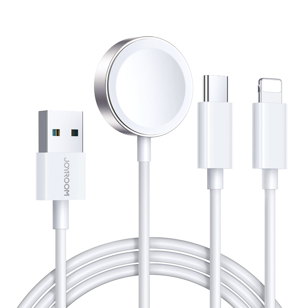 Cabo 3 em 1 Joyroom S-IW008 carregador magnético USB-A - Lightning/USB-C 1.2m - branco
