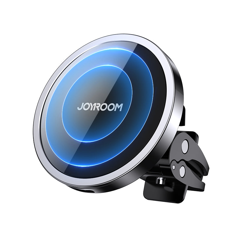 Joyroom suporte magnético para carro com carregador sem fio por indução Qi de 15 W (compatível com MagSafe para iPhone) preto (JR-ZS240)