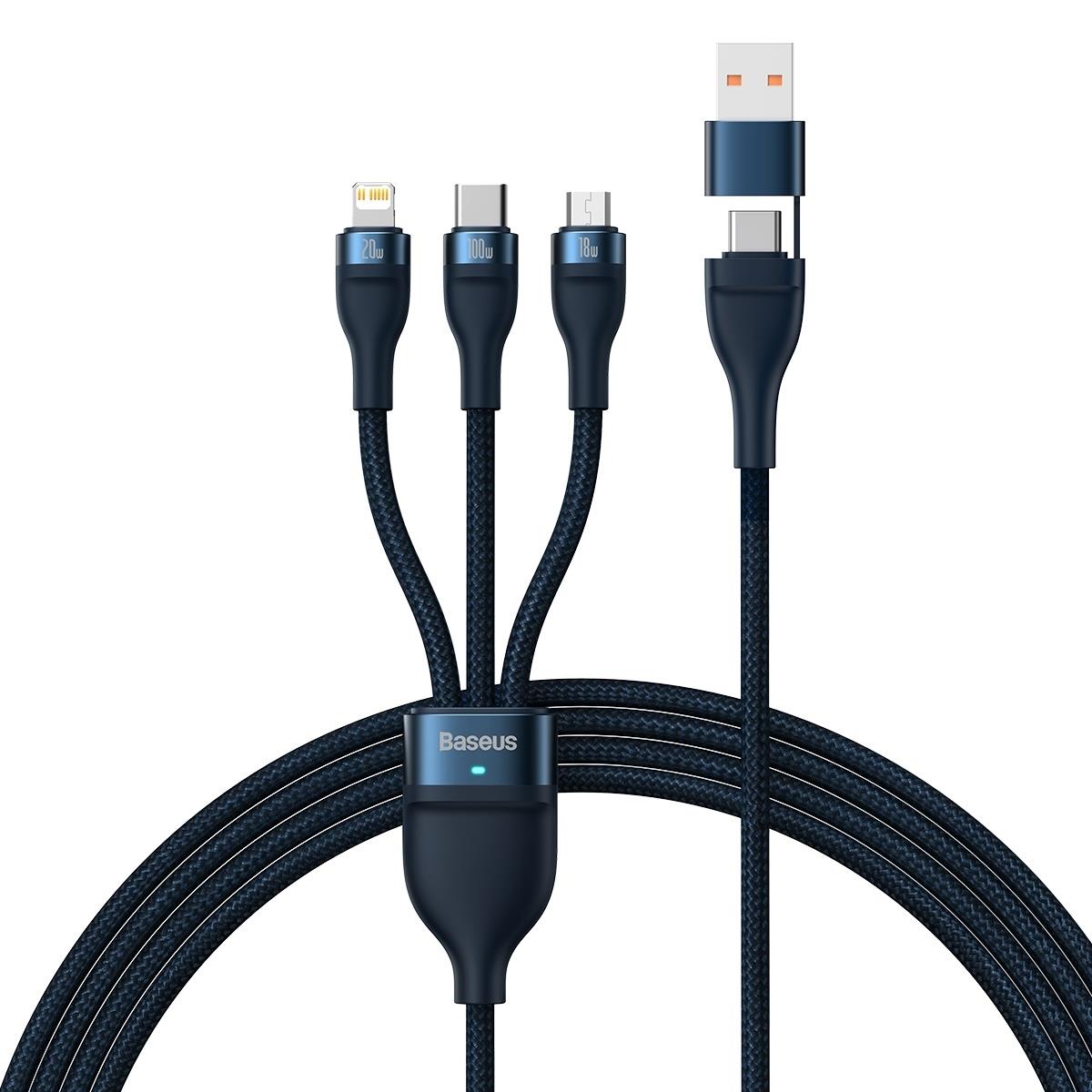 Cabo Baseus Flash Series II USB Tipo C / USB Tipo A - USB Tipo C / Lightning / micro USB 100 W 1,2 m azul (CASS030103)