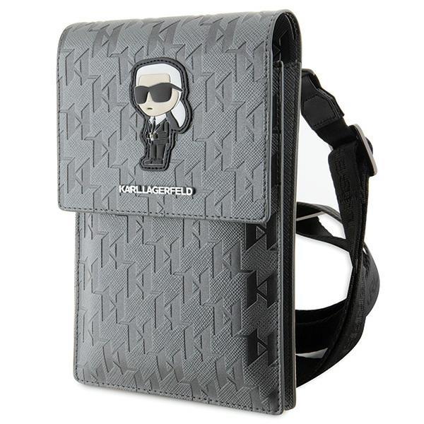 Bolsa Karl Lagerfeld Saffiano Monogram Ikonik - prateada