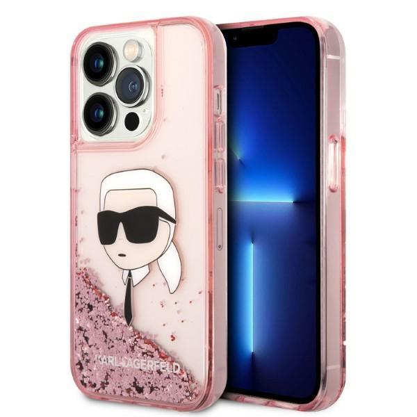 Capa Karl Lagerfeld Glitter com a Cabeça do Karl para iPhone 14 Pro - rosa
