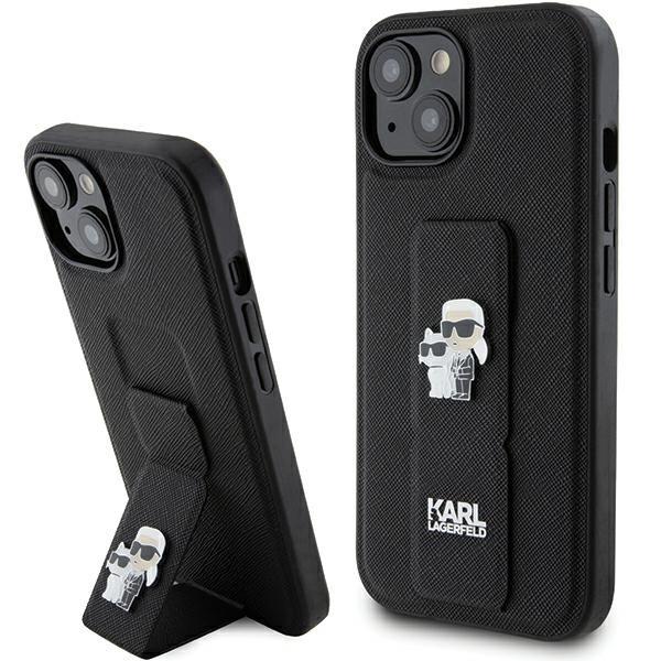 Etui Karl Lagerfeld Gripstand Saffiano Karl&Choupette Pins para iPhone 15 - preto