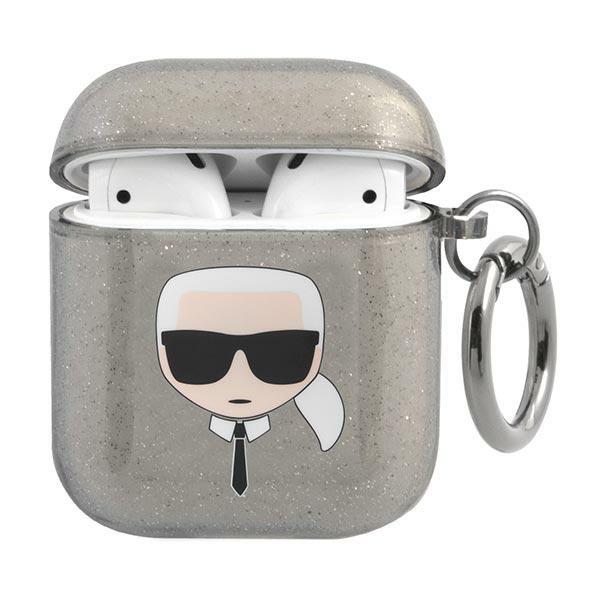 Estojo Karl Lagerfeld Glitter com a Cabeça do Karl para AirPods 1/2 - preto