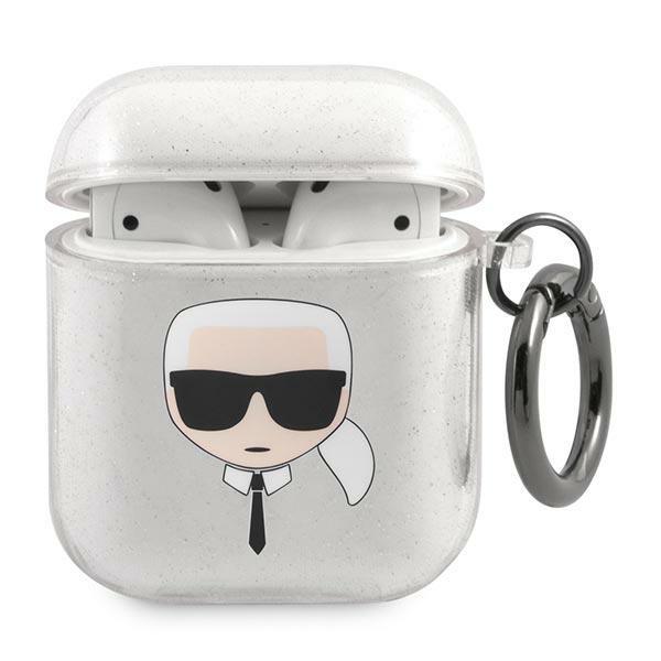 Estojo Karl Lagerfeld Glitter Karl's Head para AirPods 1/2 - prateado