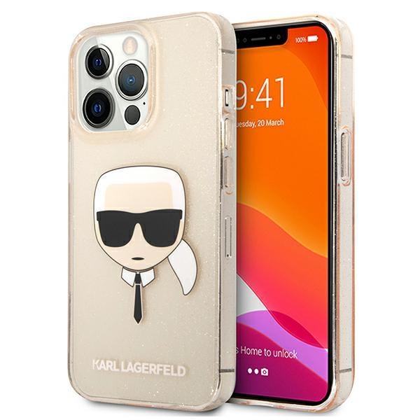 Capa Karl Lagerfeld Glitter com a Cabeça do Karl para iPhone 13 Pro / iPhone 13 - dourada