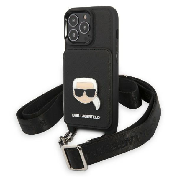 Etui Karl Lagerfeld Saffiano Metal Karl Head para iPhone 13 Pro / iPhone 13 - preto