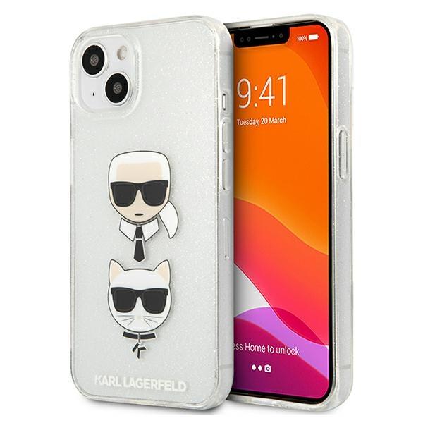 Etui Karl Lagerfeld Glitter Karl's & Choupette Head para iPhone 13 mini - prateado