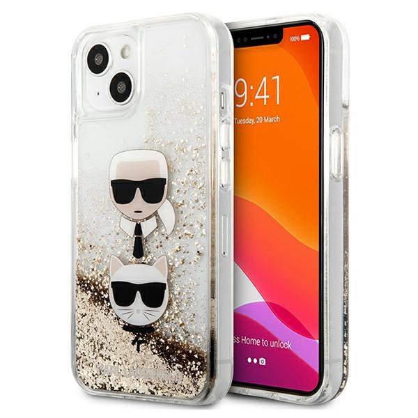 Capa Karl Lagerfeld Liquid Glitter Karl&Choupette Head para iPhone 13 mini - dourada