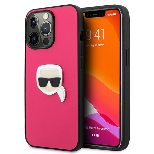 "Karl Lagerfeld KLHCP13XPKMP iPhone 13 Pro Max 6,7" rosa/pink capa rígida de couro Ikonik Cabeça de Karl em Metal"