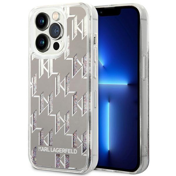 Capa Karl Lagerfeld Liquid Glitter Monogram para iPhone 14 Pro - prateada