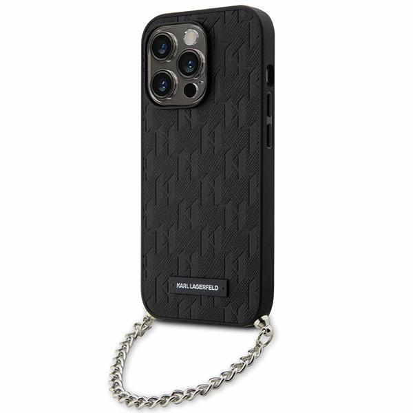 Etui Karl Lagerfeld Saffiano Monogram Chain para iPhone 14 Pro - preto