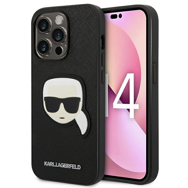 Etui Karl Lagerfeld Saffiano com Patch da Cabeça do Karl para iPhone 14 Pro - preto