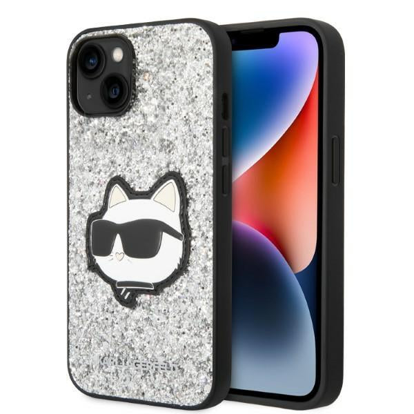 Etui Karl Lagerfeld Glitter Choupette Patch para iPhone 14 Plus - prateado