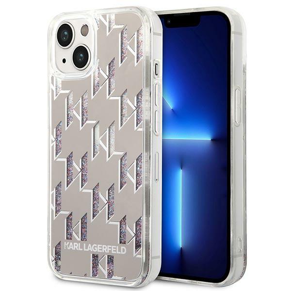 Etui Karl Lagerfeld Liquid Glitter Monogram para iPhone 14 Plus - prateado