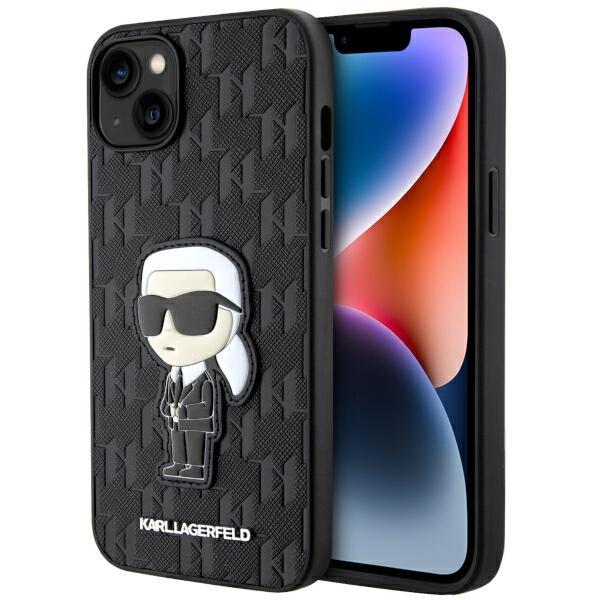 Etui Karl Lagerfeld Saffiano Monogram Ikonik para iPhone 14 Plus - preto
