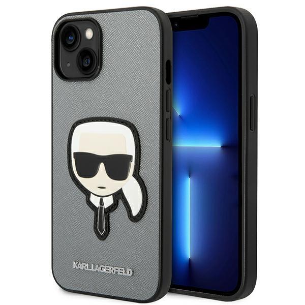 Capa Karl Lagerfeld Saffiano com Patch da Cabeça do Karl para iPhone 14 Plus - prateada