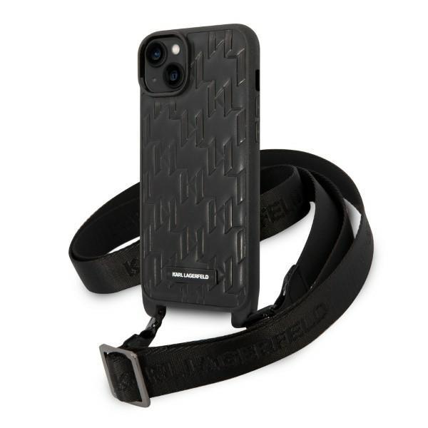 Etui Karl Lagerfeld Monogram Plaque Logo Strap para iPhone 14 Plus - preto