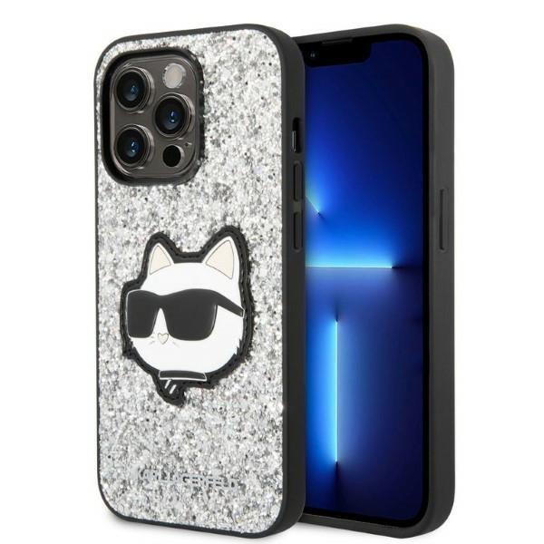 Capa Etui Karl Lagerfeld Glitter Choupette Patch para iPhone 14 Pro Max - prateada