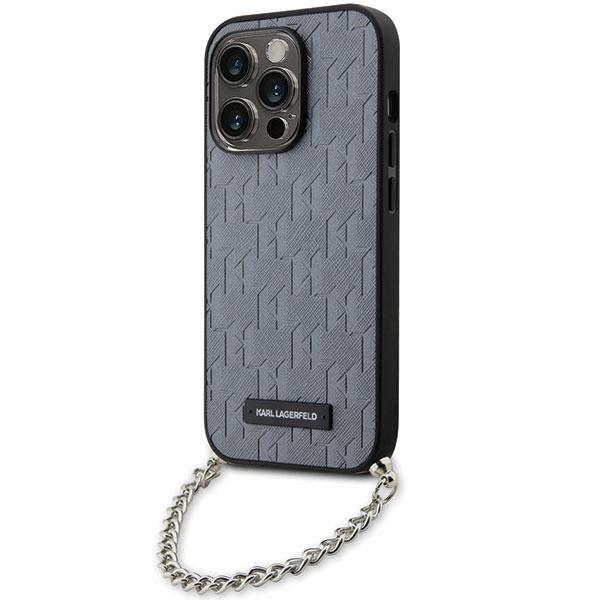 Capa Karl Lagerfeld Saffiano Monogram Chain para iPhone 14 Pro Max - prateada