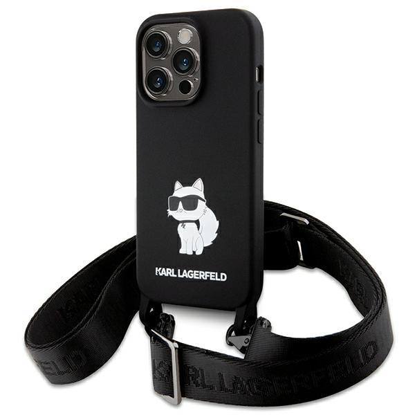 Capa Karl Lagerfeld Crossbody Silicone Choupette para iPhone 15 Pro - preta