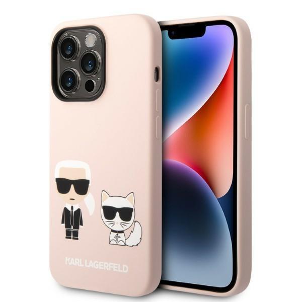Capa Karl Lagerfeld de Silicone com Karl&Choupette MagSafe para iPhone 14 Pro Max - rosa claro