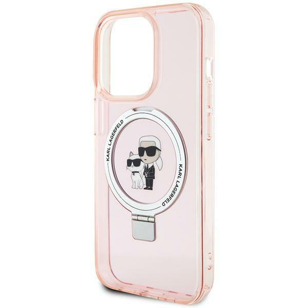 Capa Karl Lagerfeld Ring Stand Karl&Choupettte MagSafe para iPhone 15 Pro - rosa