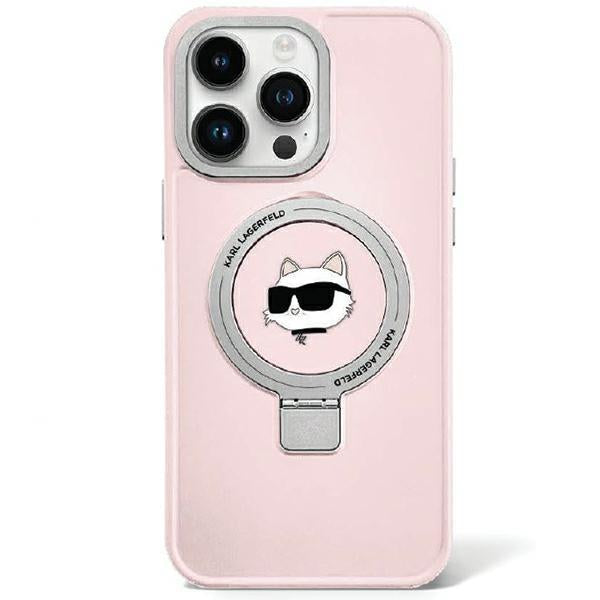 Capa Karl Lagerfeld Ring Stand Choupette Head MagSafe para iPhone 15 - rosa