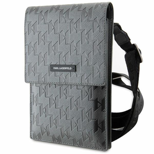 Bolsa Karl Lagerfeld Saffiano Monogram Plaque - prateada