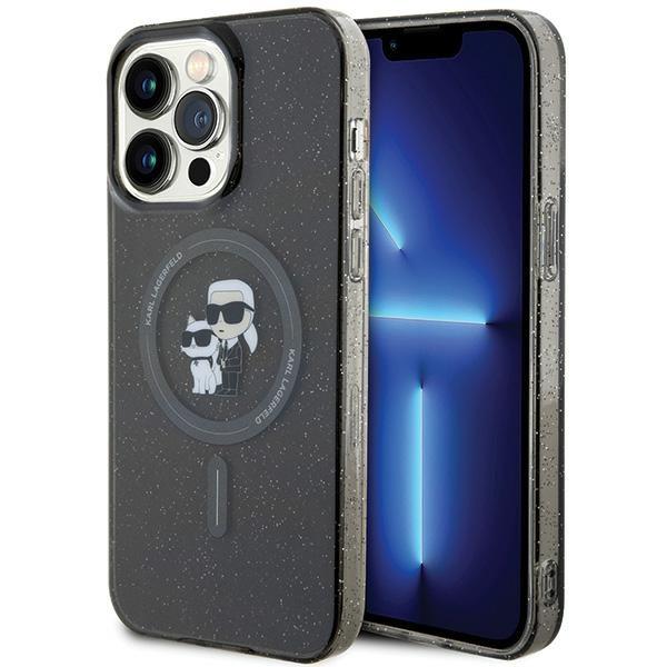 Etui Karl Lagerfeld Karl&Choupette Glitter MagSafe para iPhone 15 Pro Max - preto