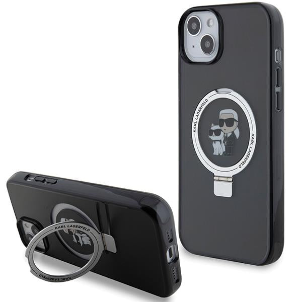 Capa Karl Lagerfeld Ring Stand Karl&Choupettte MagSafe para iPhone 14 / 15 / 13 - preta
