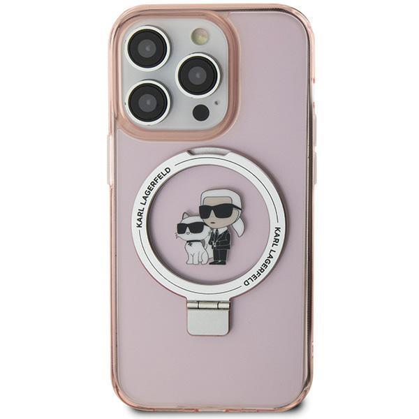 Capa Karl Lagerfeld Ring Stand Karl&Choupettte MagSafe para iPhone 15 Plus - rosa