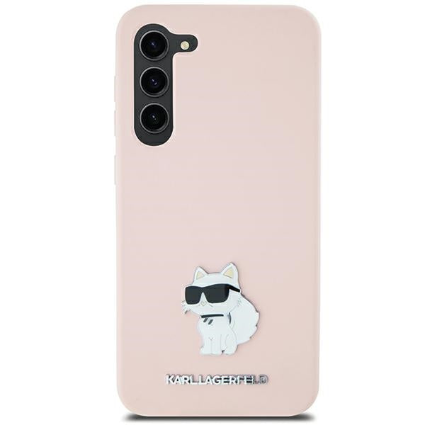 Capa Karl Lagerfeld Silicone Choupette Metal Pin para Samsung Galaxy S23 Ultra - rosa