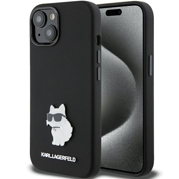 Capa Karl Lagerfeld de Silicone com Pino Metálico Choupette para iPhone 15 Plus / 14 Plus - preta