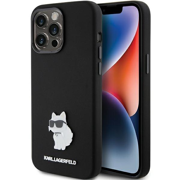 Capa Karl Lagerfeld de Silicone com Pino Metálico Choupette para iPhone 15 Pro Max - preta
