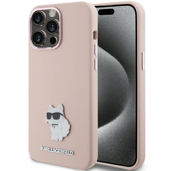 Capa Karl Lagerfeld de Silicone com Pino Metálico Choupette para iPhone 15 Pro - rosa