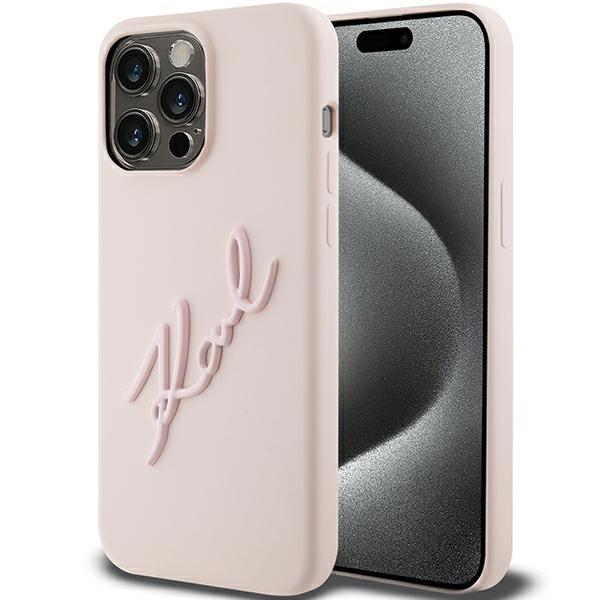 Capa Karl Lagerfeld de Silicone com Escrita Karl para iPhone 15 Pro - rosa