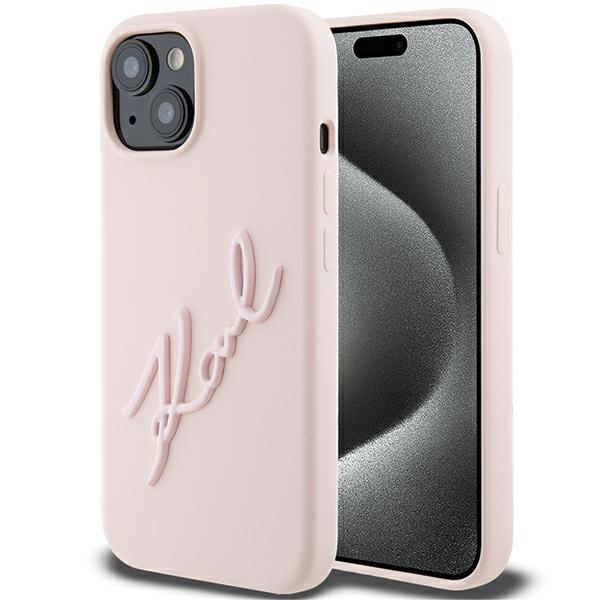 Capa Karl Lagerfeld de Silicone com Escrita Karl para iPhone 15 - rosa