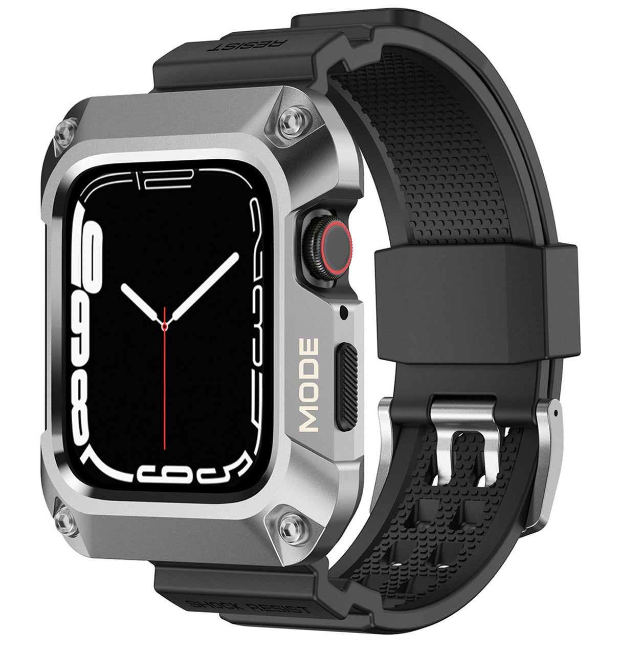 Kingxbar CYF134 2w1 capa protetora para Apple Watch SE, 6, 5, 4 (44 mm) em aço inoxidável com pulseira prateada