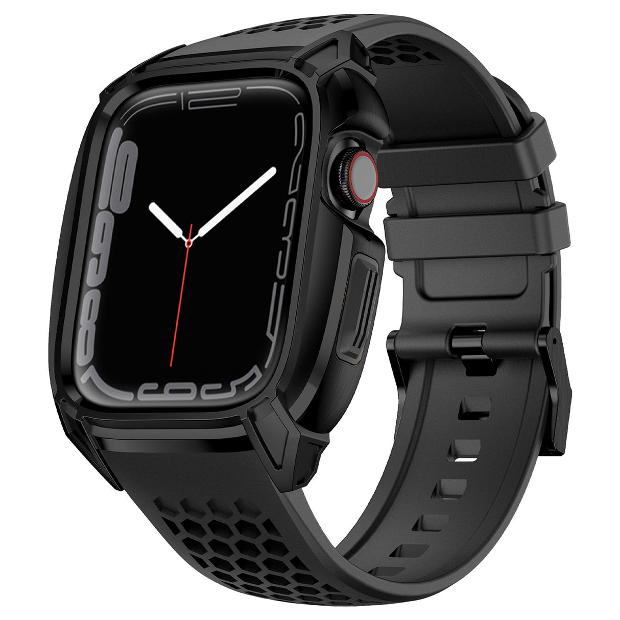 Capa blindada Kingxbar CYF148 2 em 1 para Apple Watch SE, 6, 5, 4 (44 mm) em aço inoxidável com pulseira preta