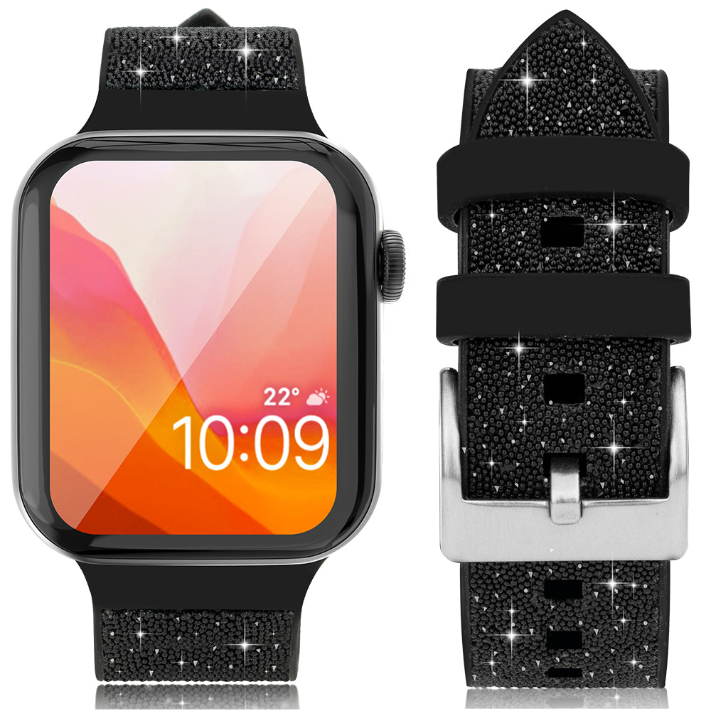 Pulseira de Tecido de Cristal Kingxbar para Watch 6 / SE / 5 / 4 / 3 / 2 (40mm / 38mm) pulseira de silicone com cristais preta