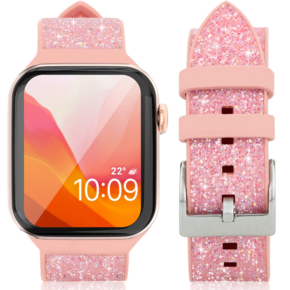 Pulseira Kingxbar Crystal Fabric Band para Watch 6 / SE / 5 / 4 / 3 / 2 (40mm / 38mm) pulseira de silicone rosa com cristal