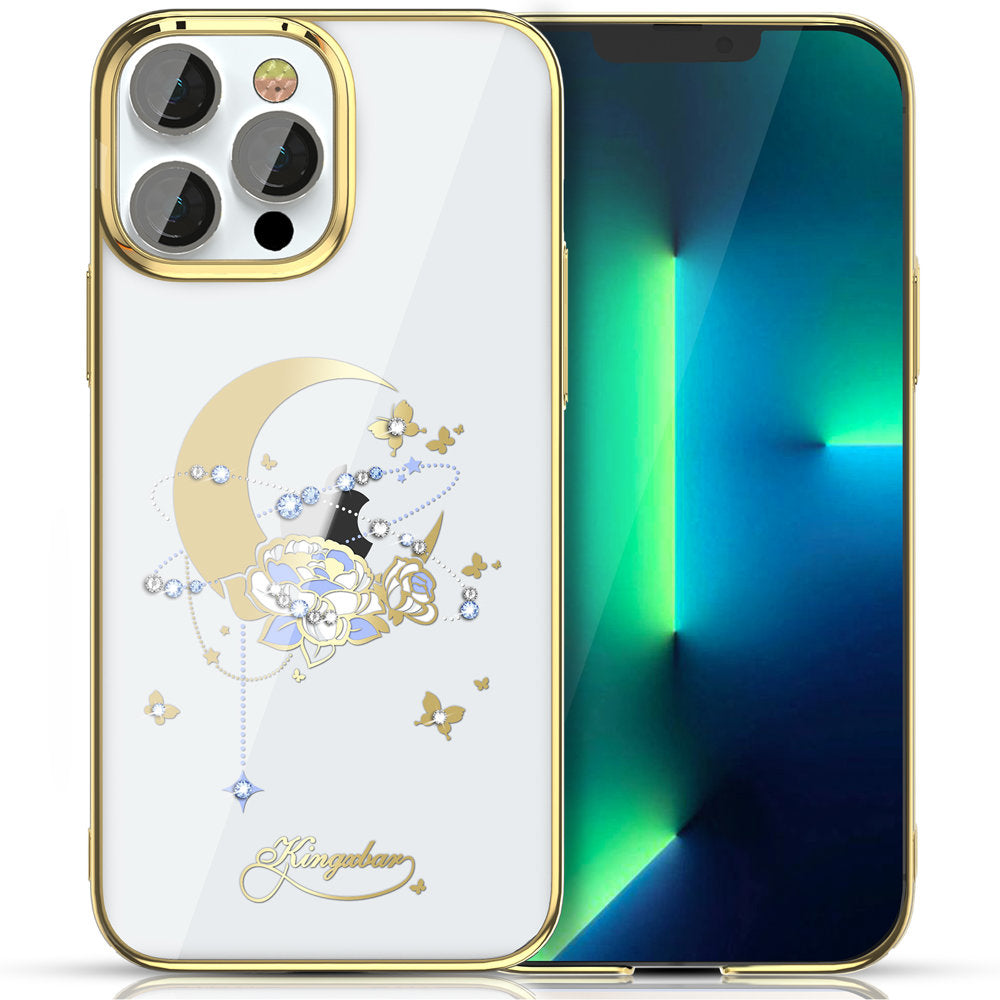 Kingxbar Moon Series capa de luxo com Cristais Swarovski para iPhone 13 Pro dourado (Flor)