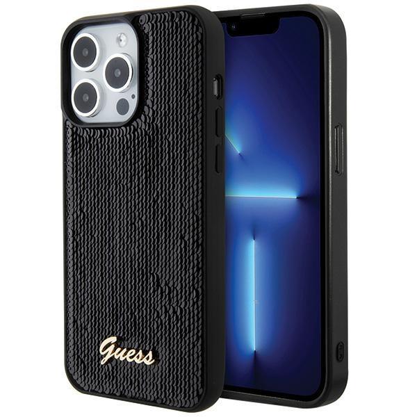 Estojo Guess Sequin Script Metal para iPhone 15 Pro - preto