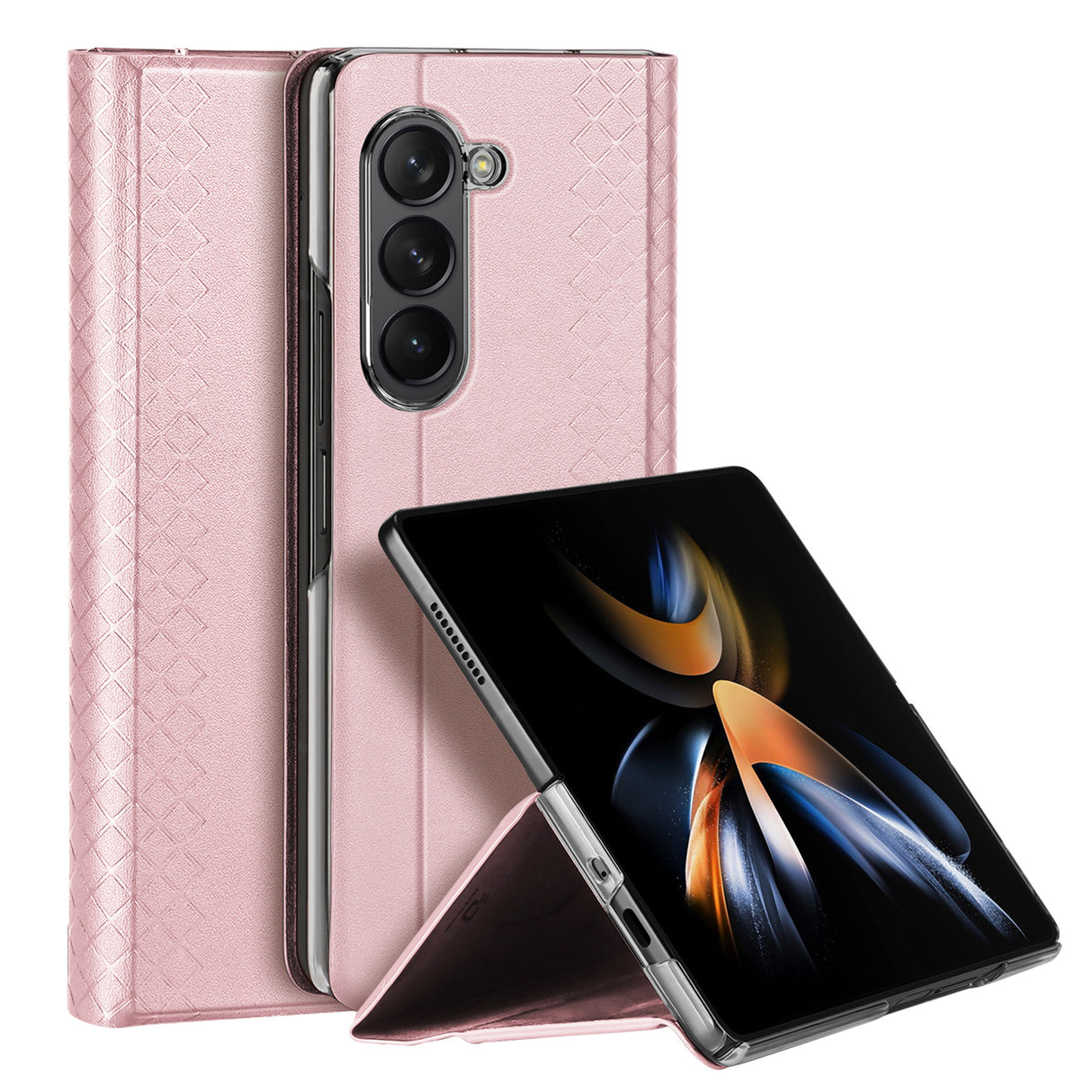 Capa de couro com aba e carteira para Samsung Galaxy Z Fold5 5G Dux Ducis Bril - rosa