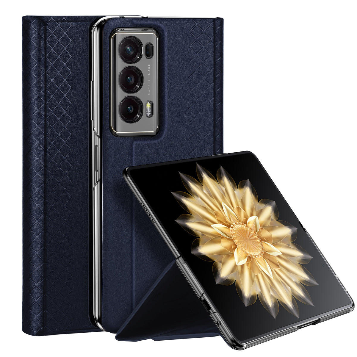 Estojo de couro Dux Ducis Bril com suporte e carteira para Honor Magic V2 - azul